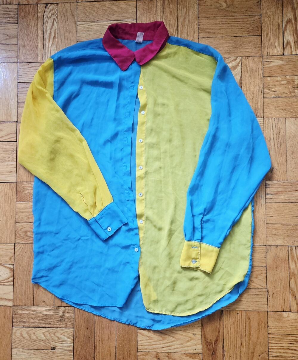 VintageY2k Chiffon American Apparel Button Up Long Sleeve Pink/yellow/blue Shirt